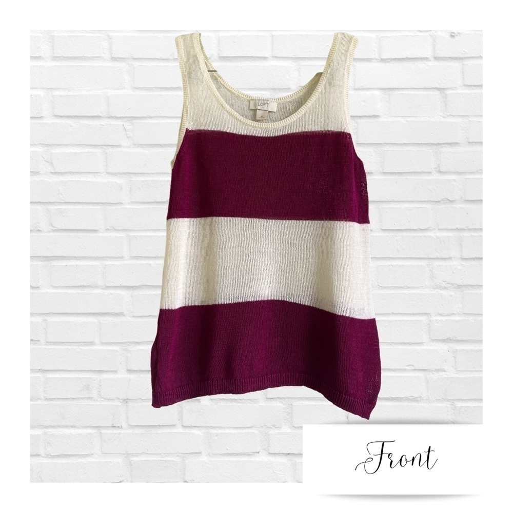 Loft Linen Blend Fuchsia and Cream Striped Camisole Tank Top Women’s Size Medium